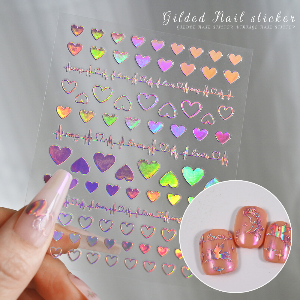 Nail Art Lotso - 1pc Metallic Laser Hollow Love Heart