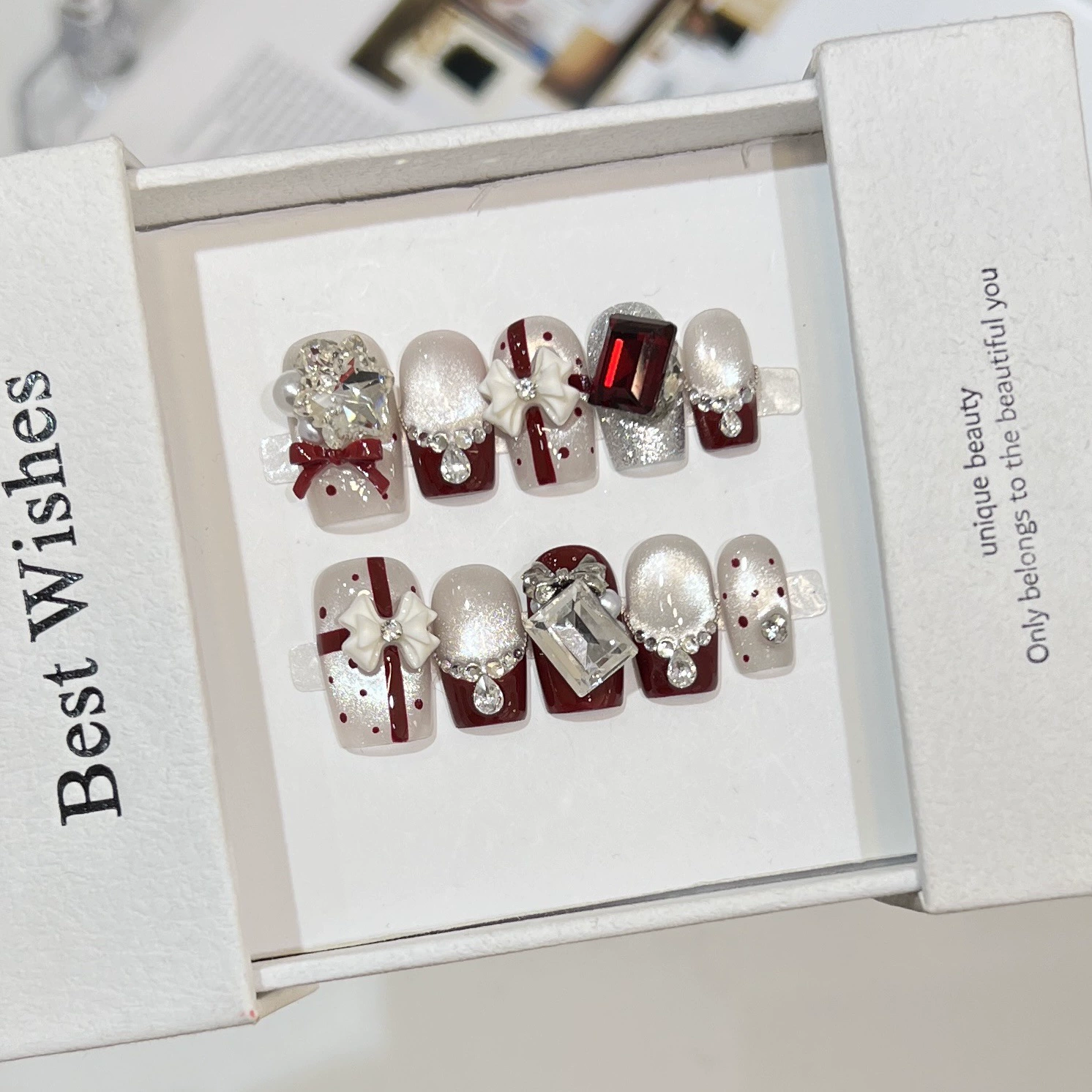 Nail Art Quirky - 10Pcs Christmas Party Short Square Ballet