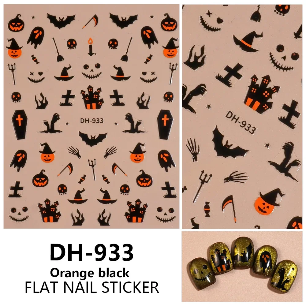 Nail Art Orange - 1/5pcs Demon Pumpkin Bat Skull Nail