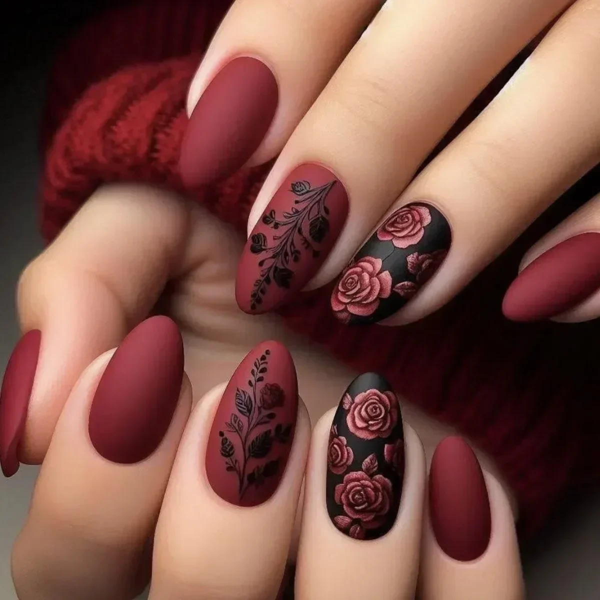 Nail Art Simple - 24Pcs Autumn Winter Matte Almond False