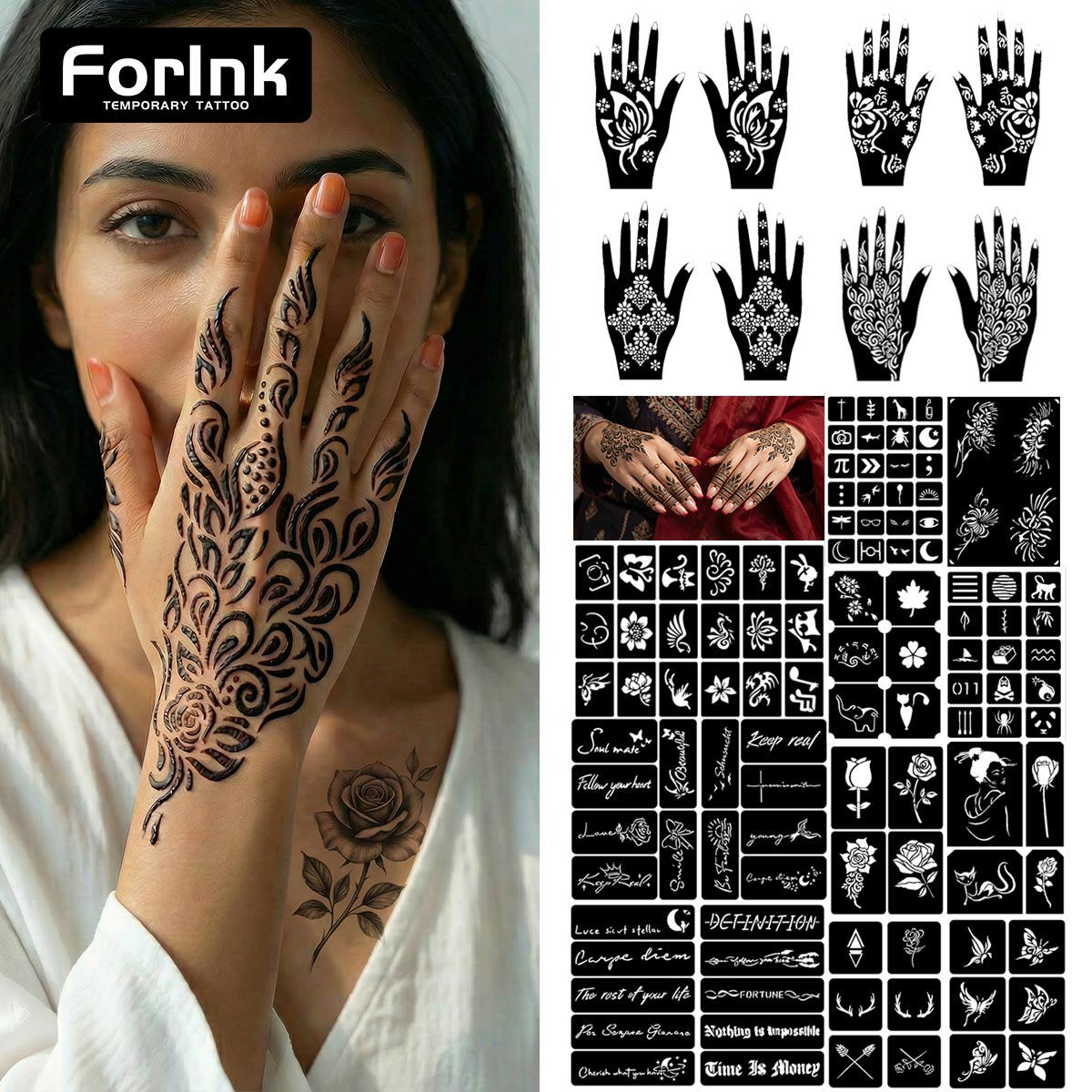 Temporary Tattoo Stencils Set  - đánh giá và giá Nail Art Ramadan
