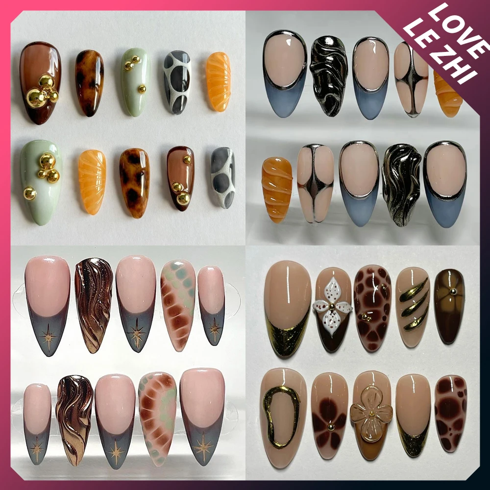 Hand-Painted Almond Flowers Ha - đánh giá và giá Nail Art Leopard