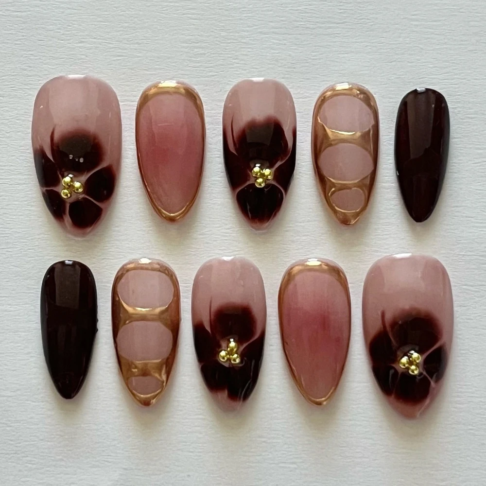 Hand-Painted Almond Flowers Ha - đánh giá và giá Nail Art Leopard