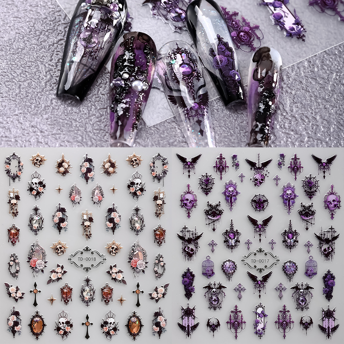 2pcs 5D Pink Purple Gothic Nai - đánh giá và giá Nail Art Lotso