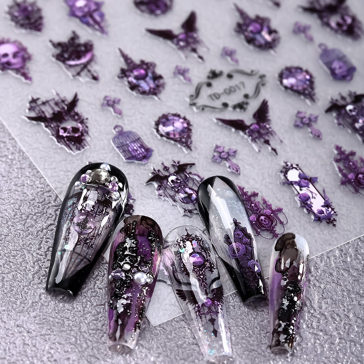 2pcs 5D Pink Purple Gothic Nai - đánh giá và giá Nail Art Lotso