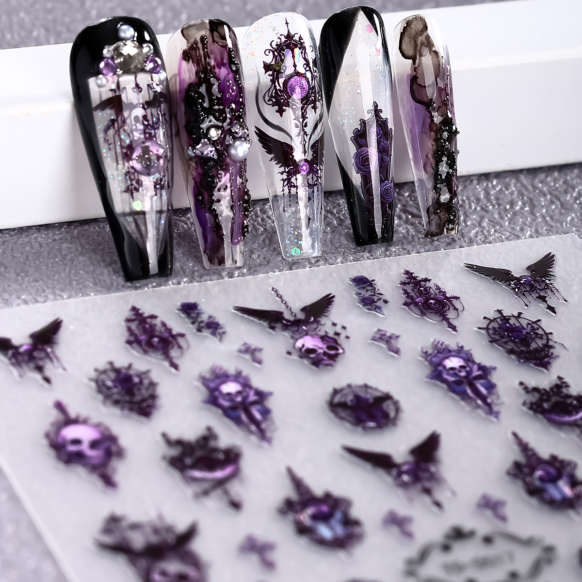 2pcs 5D Pink Purple Gothic Nai - đánh giá và giá Nail Art Lotso