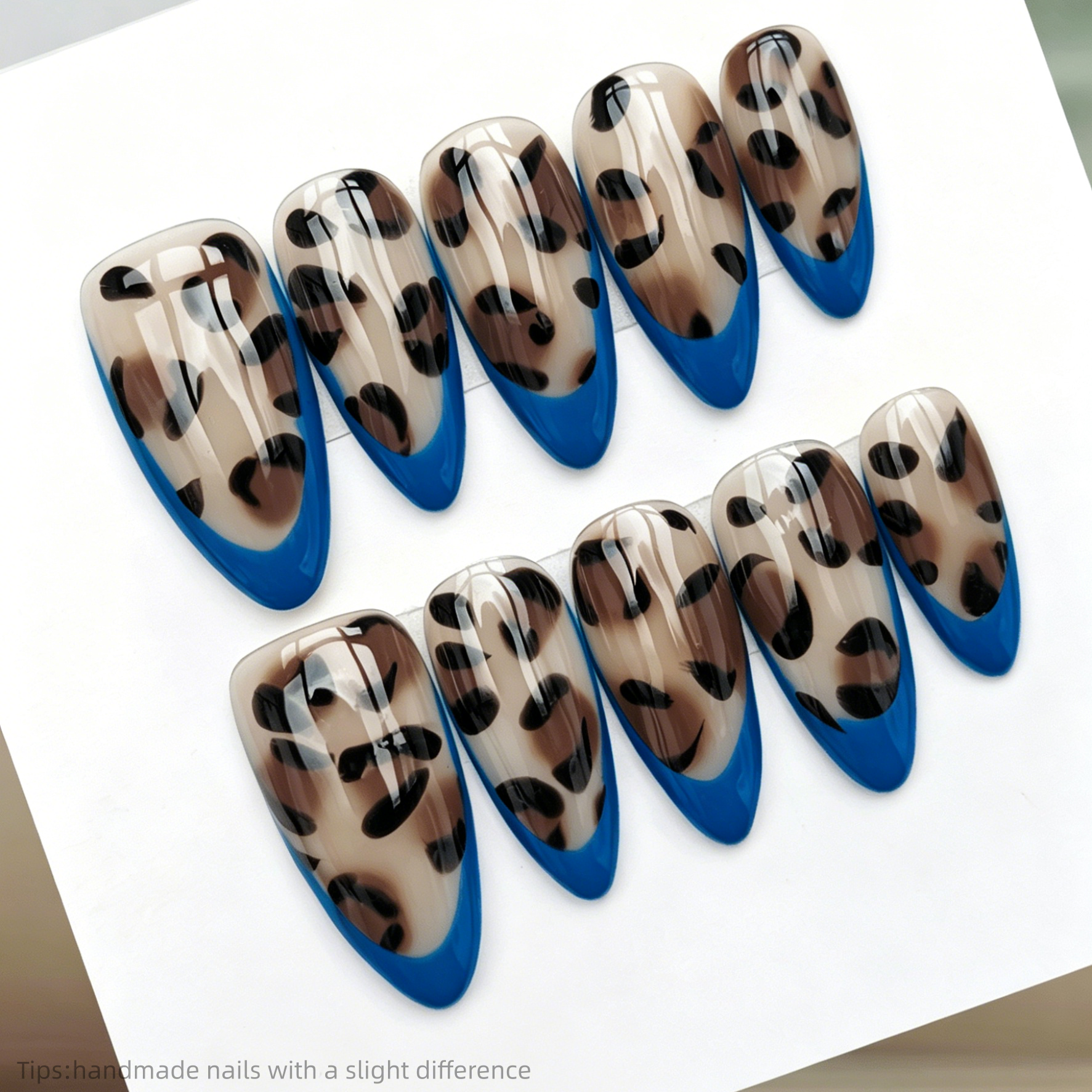 10pcs Handmade Blue French Leo - đánh giá và giá Nail Art Leopard