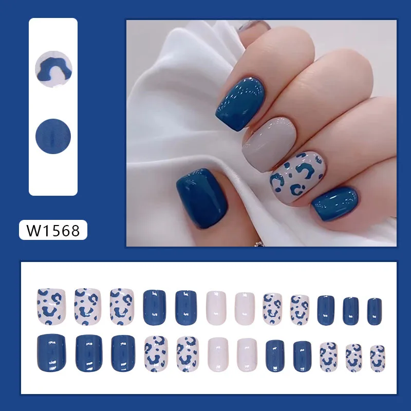 24pcs Blue Short Square Press  - đánh giá và giá Nail Art Simple