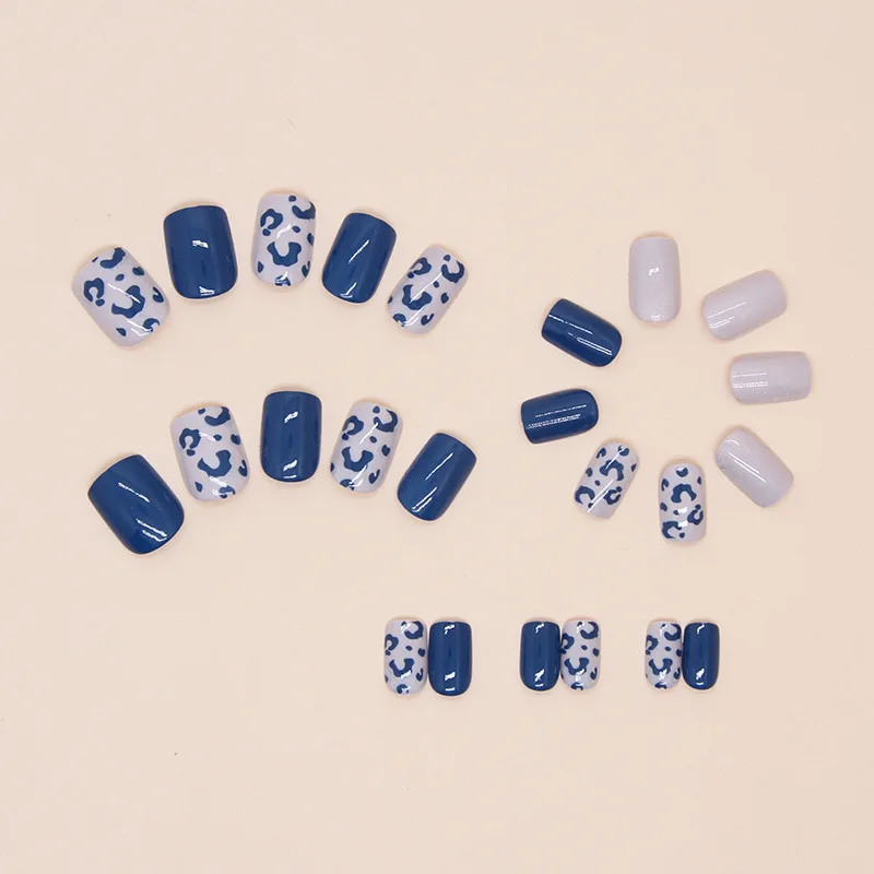 24pcs Blue Short Square Press  - đánh giá và giá Nail Art Simple