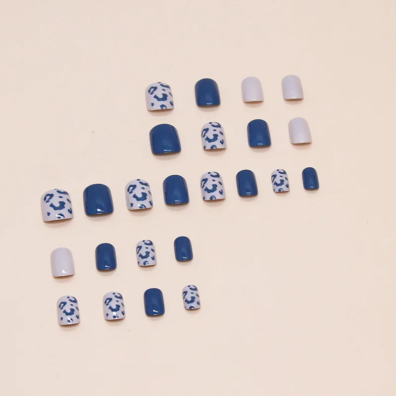 24pcs Blue Short Square Press  - đánh giá và giá Nail Art Simple