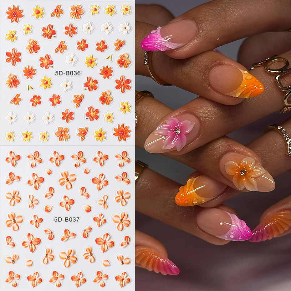 2pcs Orange Flower Nail Sticke - đánh giá và giá Nail Art Orange