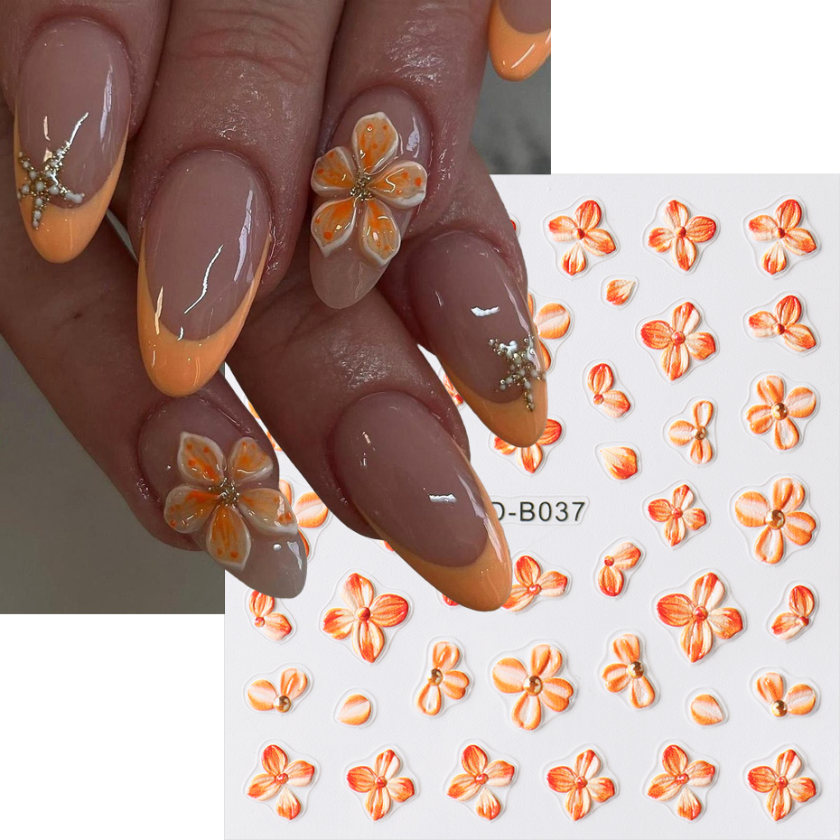2pcs Orange Flower Nail Sticke - đánh giá và giá Nail Art Orange
