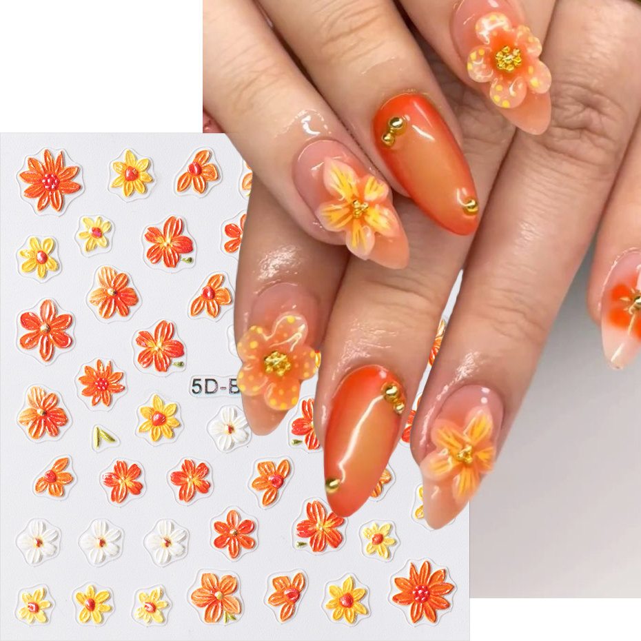 2pcs Orange Flower Nail Sticke - đánh giá và giá Nail Art Orange