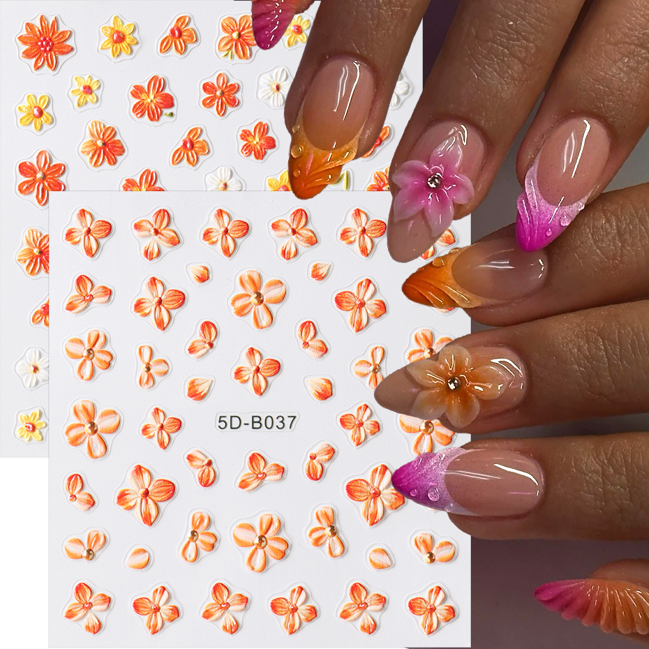 2pcs Orange Flower Nail Sticke - đánh giá và giá Nail Art Orange