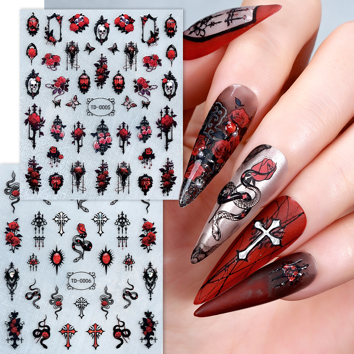 2pcs Black Red Gothic Hallowee - đánh giá và giá Nail Art Lotso