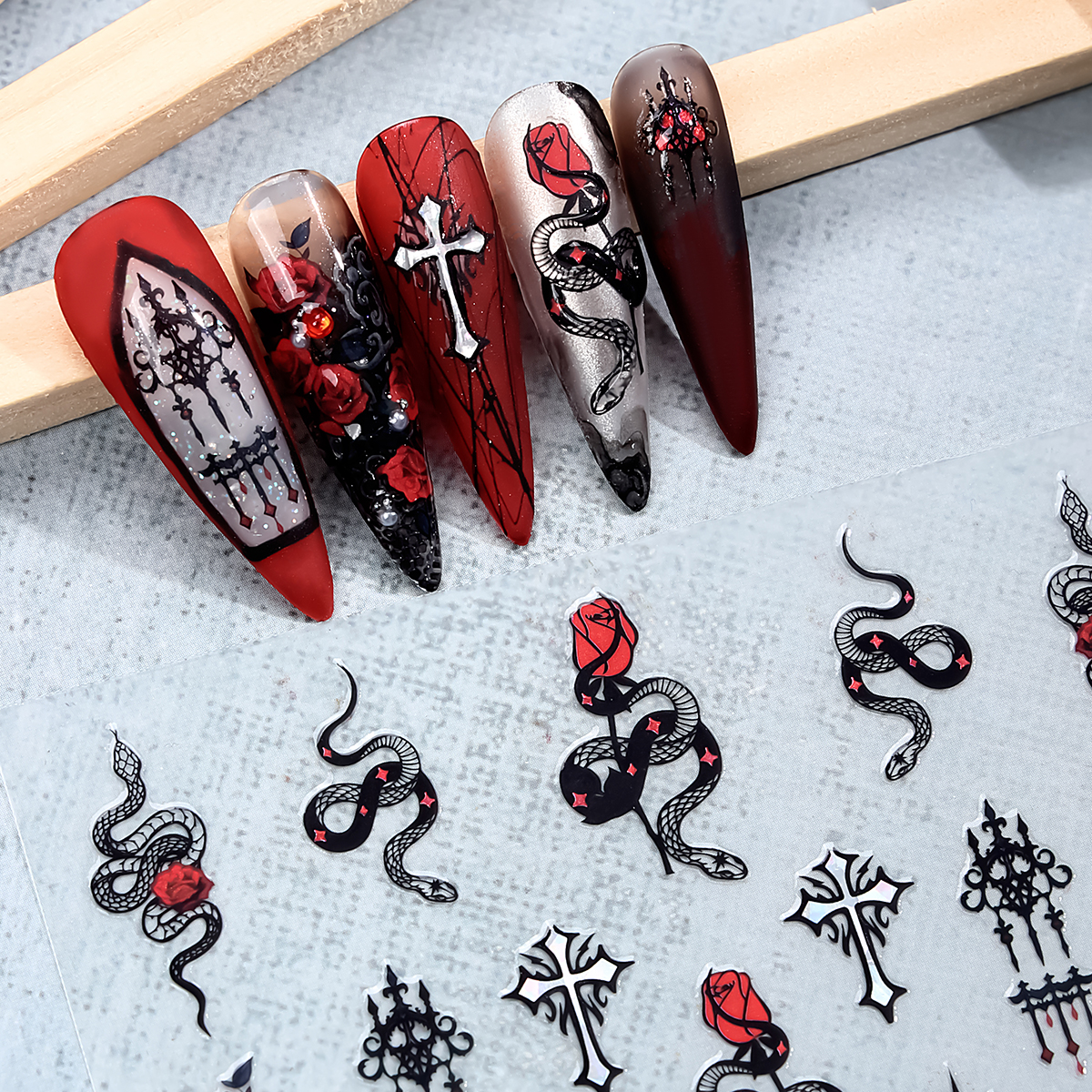 2pcs Black Red Gothic Hallowee - đánh giá và giá Nail Art Lotso