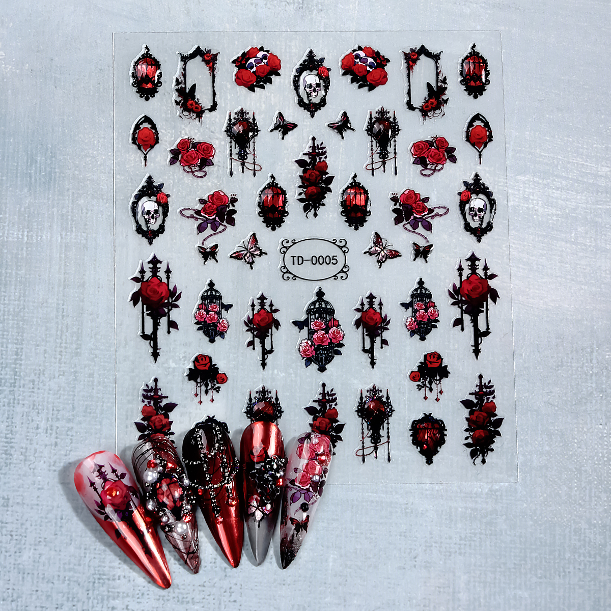 2pcs Black Red Gothic Hallowee - đánh giá và giá Nail Art Lotso