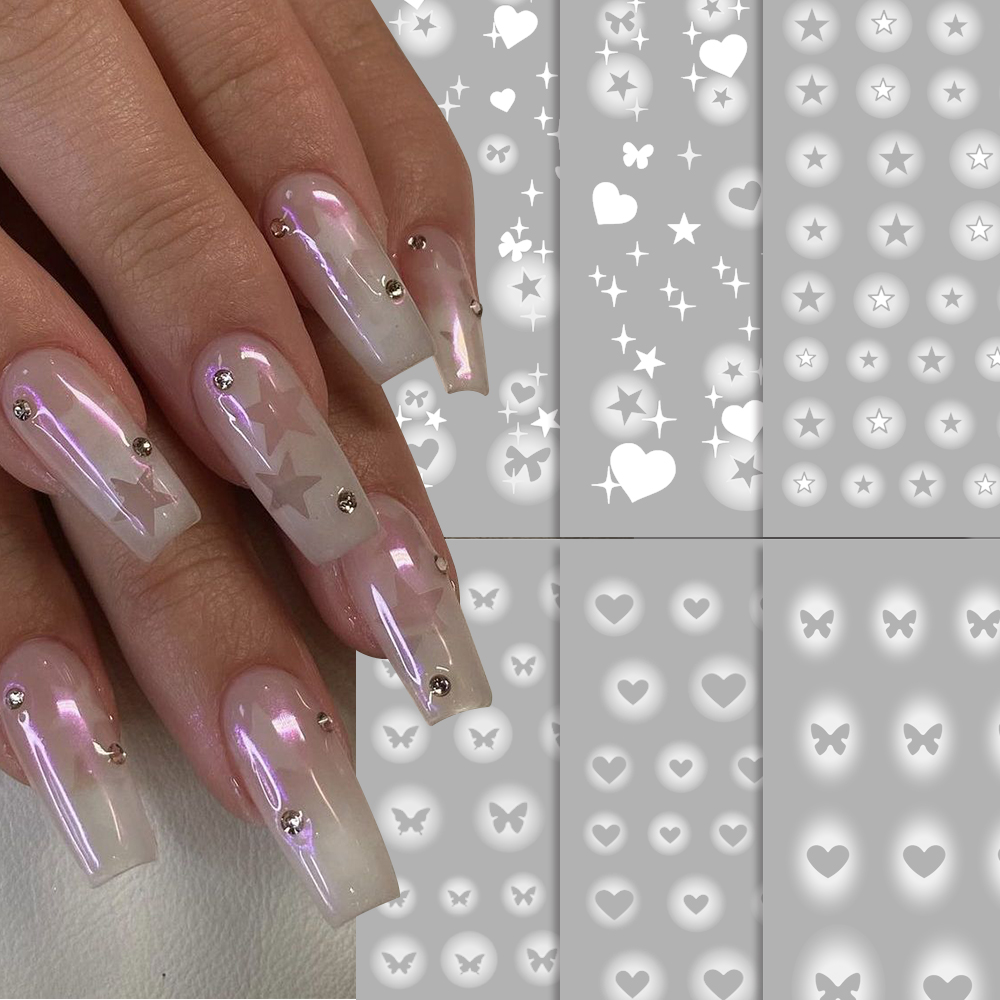 White Hollow Heart Star Nail S - đánh giá và giá Nail Art Lotso
