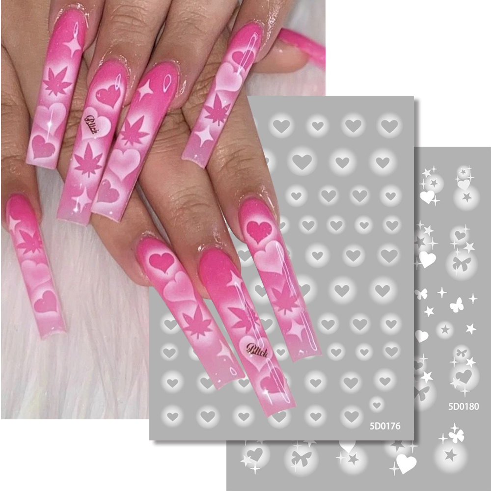 White Hollow Heart Star Nail S - đánh giá và giá Nail Art Lotso