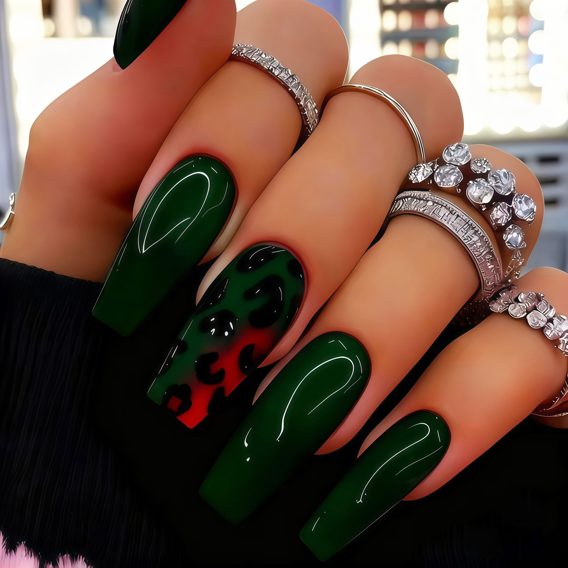 Medium fake nails tips for wom - đánh giá và giá Nail Art Leopard