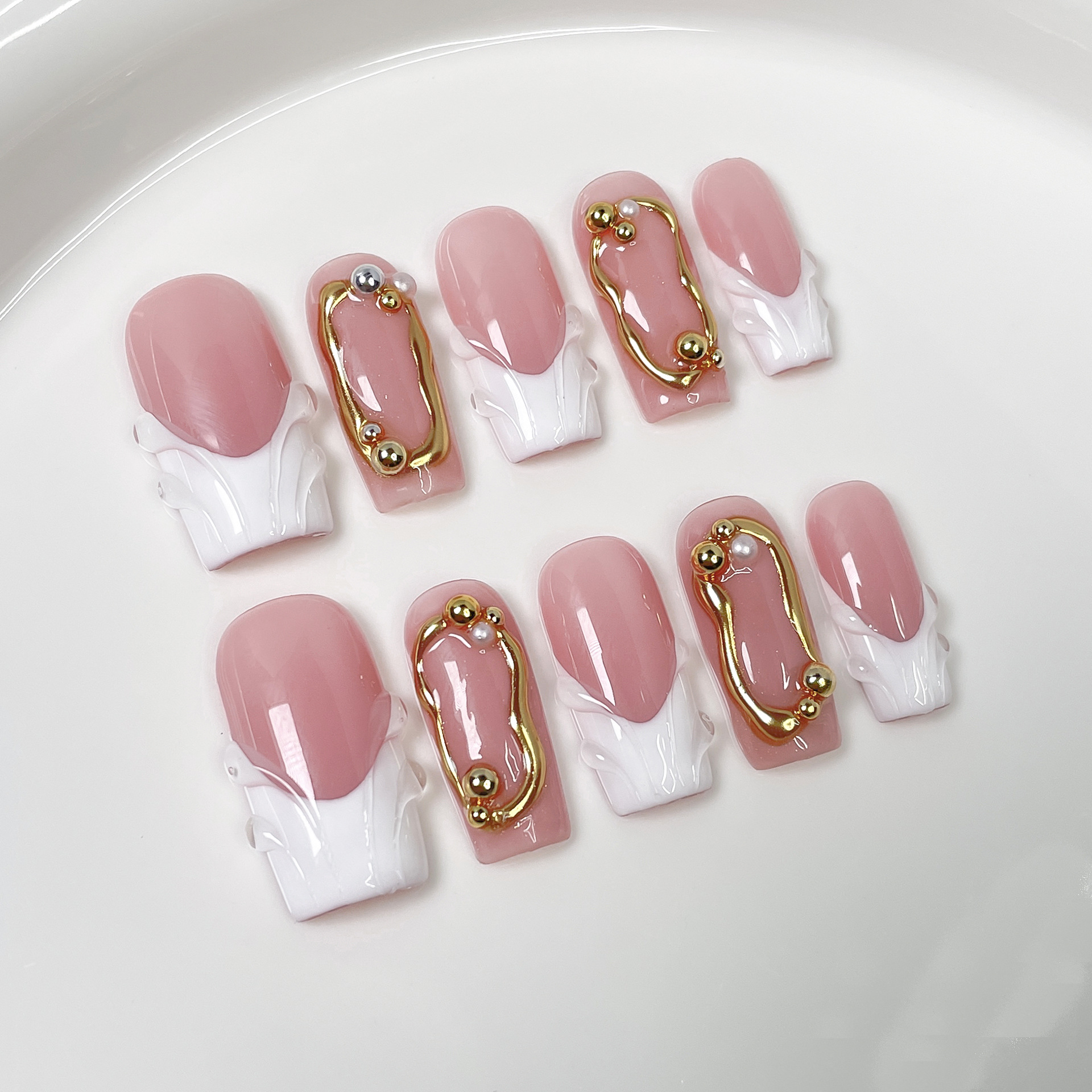 10Pcs Pink Simple Coffin Press - đánh giá và giá Nail Art Simple