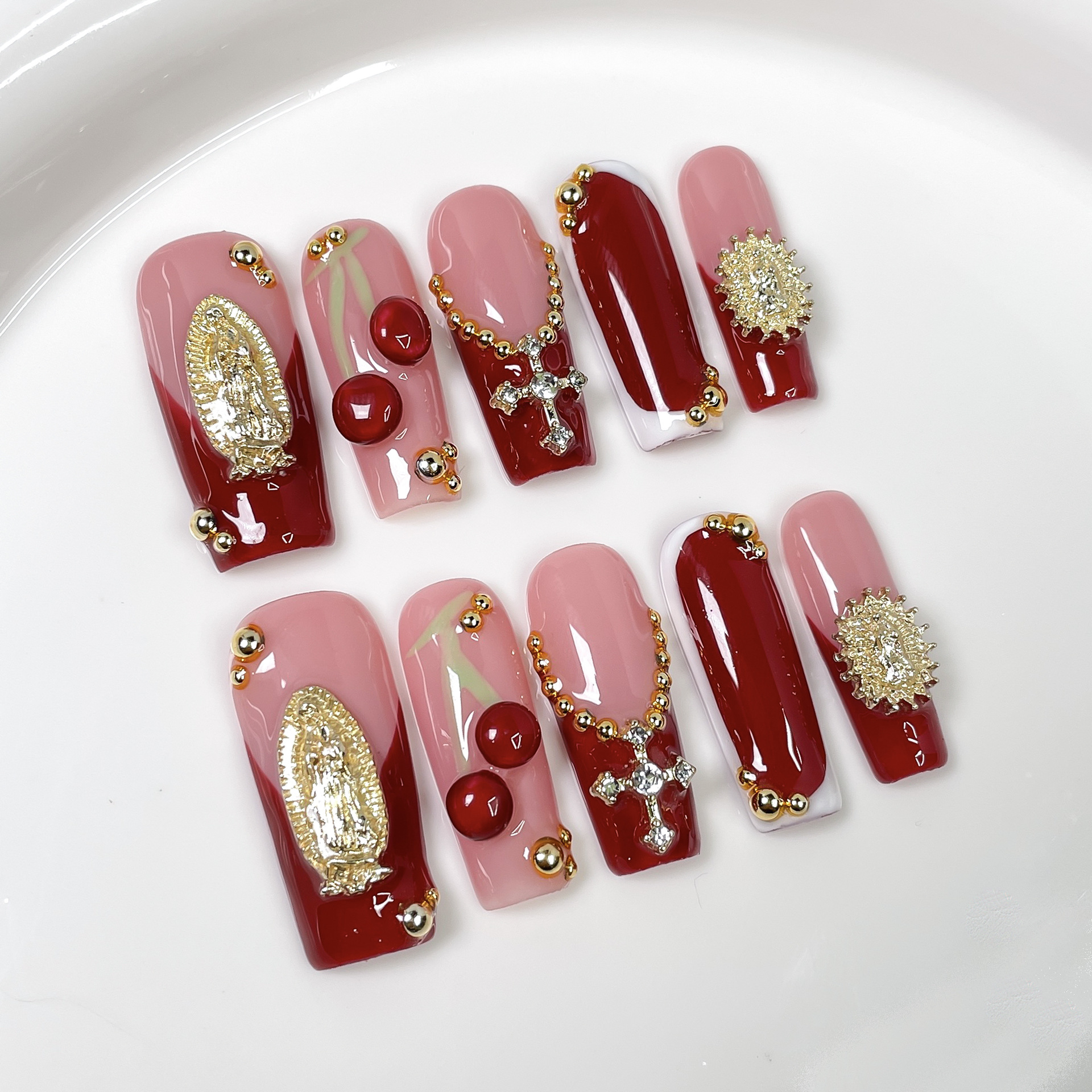 10Pcs Pink Simple Coffin Press - đánh giá và giá Nail Art Simple
