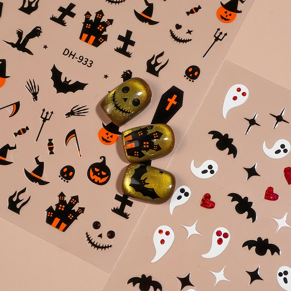 1/5pcs Demon Pumpkin Bat Skull - đánh giá và giá Nail Art Orange