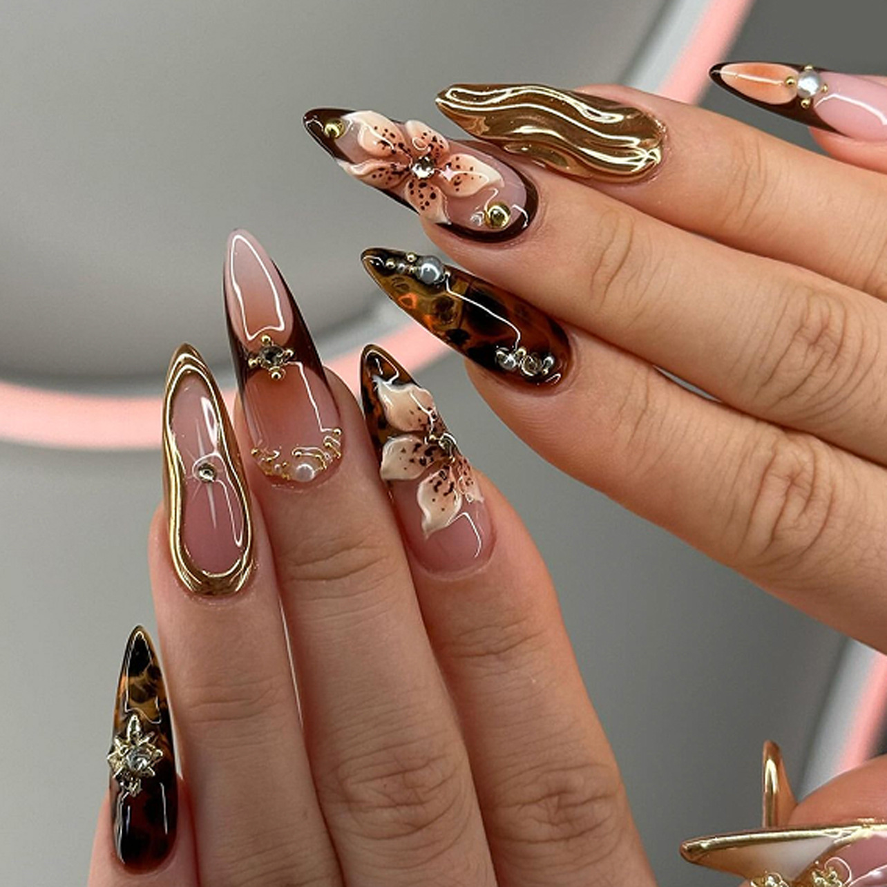 24Pcs Almond Press on Fake Nai - đánh giá và giá Nail Art Leopard