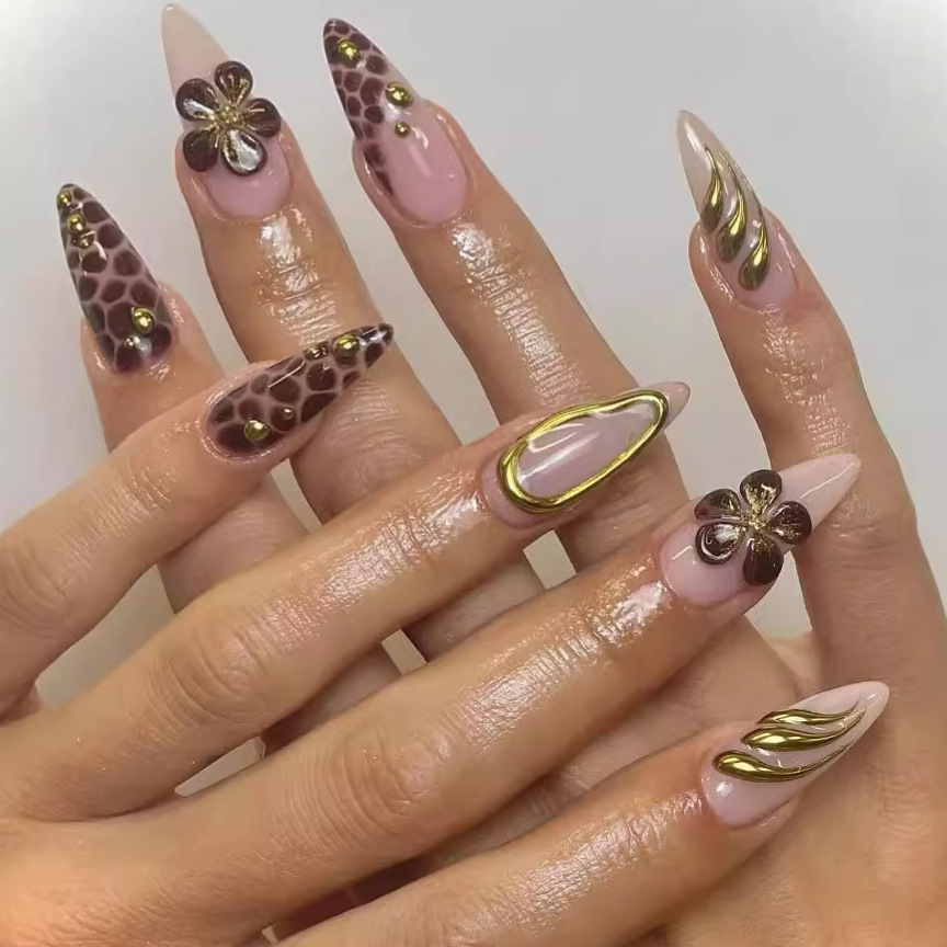24Pcs Almond Press on Fake Nai - đánh giá và giá Nail Art Leopard