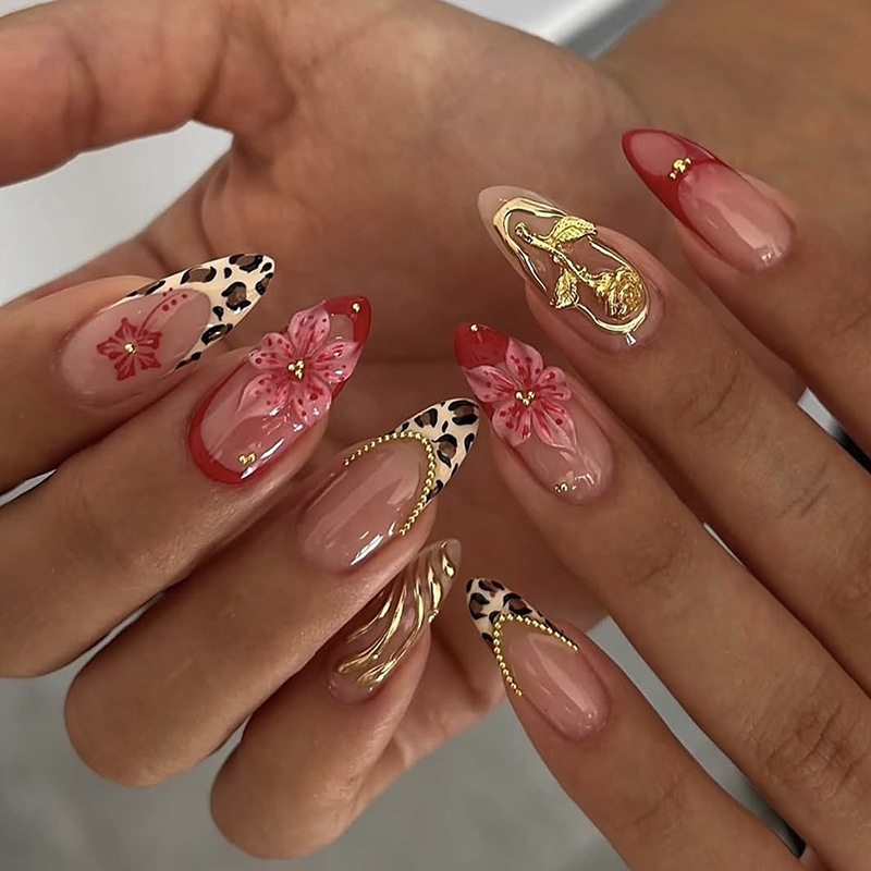 24pcs Red French Press on Nail - đánh giá và giá Nail Art Leopard