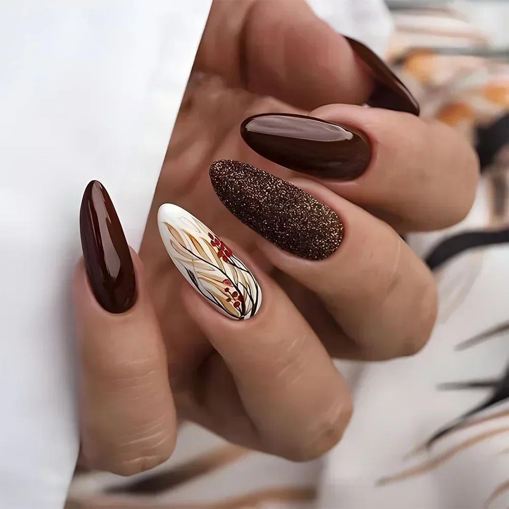 24Pcs Autumn Winter Matte Almo - đánh giá và giá Nail Art Simple