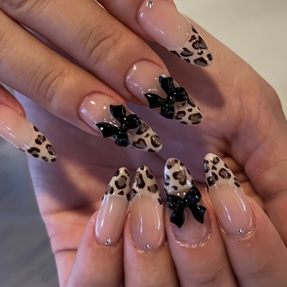 24pcs French Almond Press on N - đánh giá và giá Nail Art Leopard