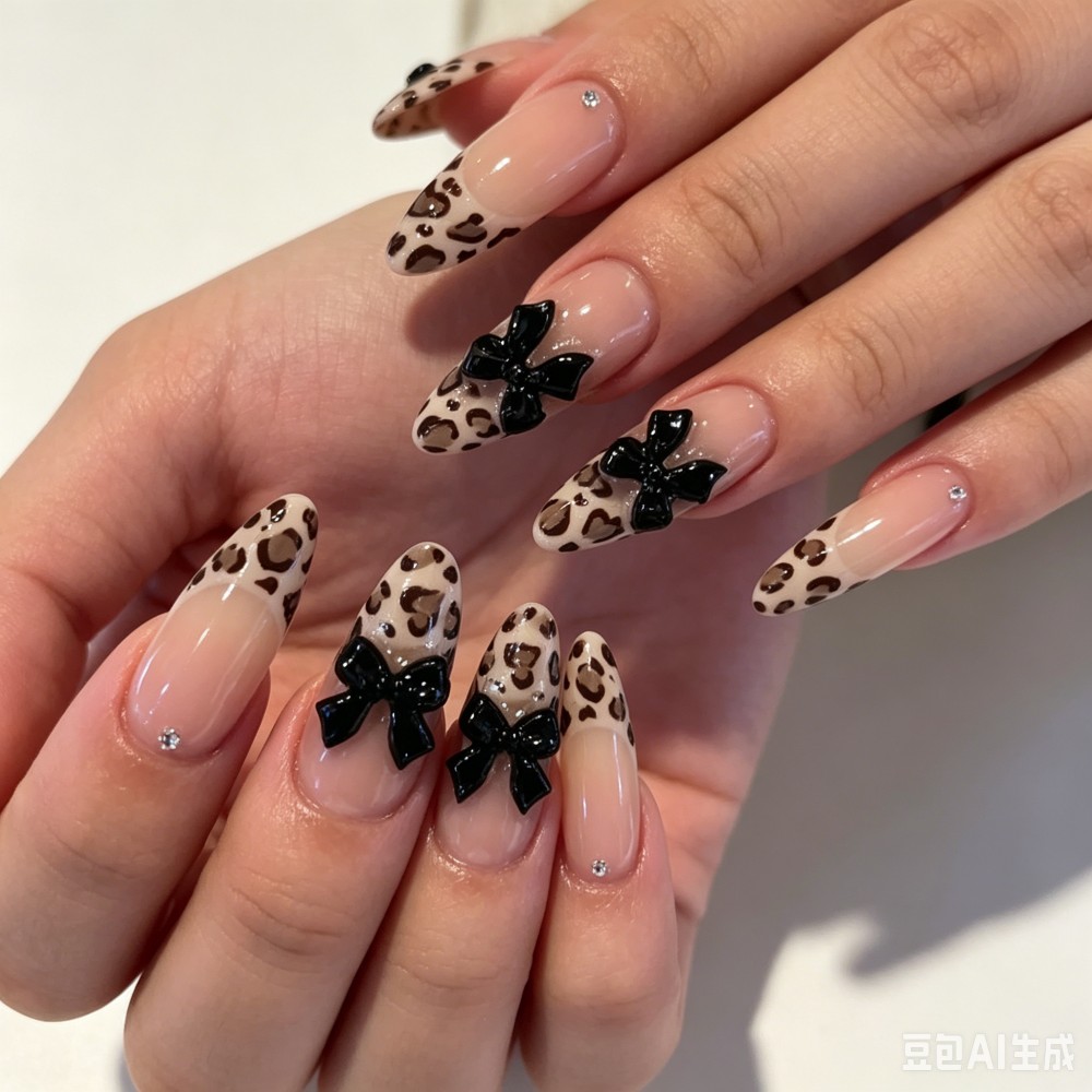 24pcs French Almond Press on N - đánh giá và giá Nail Art Leopard